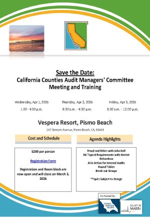 April 1-3, 2026: California Counties Audit Managers Committee Meeting and Training